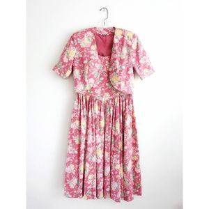 Vintage 80s Laura Ashley Pink Floral Midi Dress 8